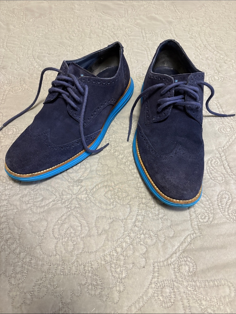 Cole Haan Men's Navy Suede Wingtip Oxford with Blue Sole